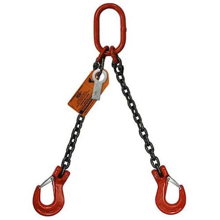Hsi Two Leg Chain Slng, 3/8 in dia, 5ft L, Oblong Link to Slng Hook, 15,200lb Lmt 10DOS3/8-05